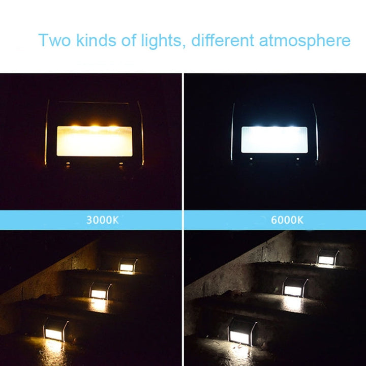 2PCS Solcelle Rustfrit Stål 3 LED Trappe Væglampe Udendørs Have Hegn Lys (Hvidt Lys)