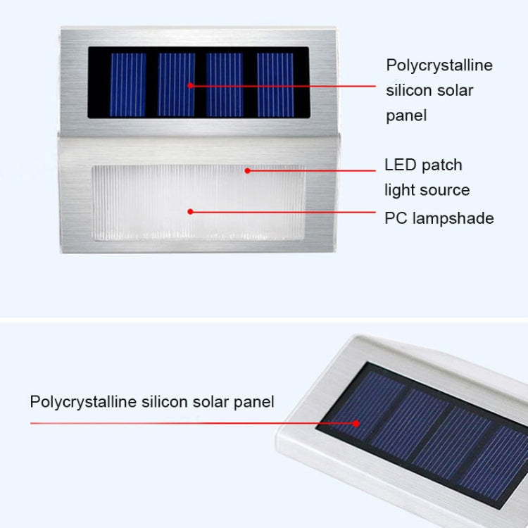 2PCS Solcelle Rustfrit Stål 3 LED Trappe Væglampe Udendørs Have Hegn Lys (Hvidt Lys)