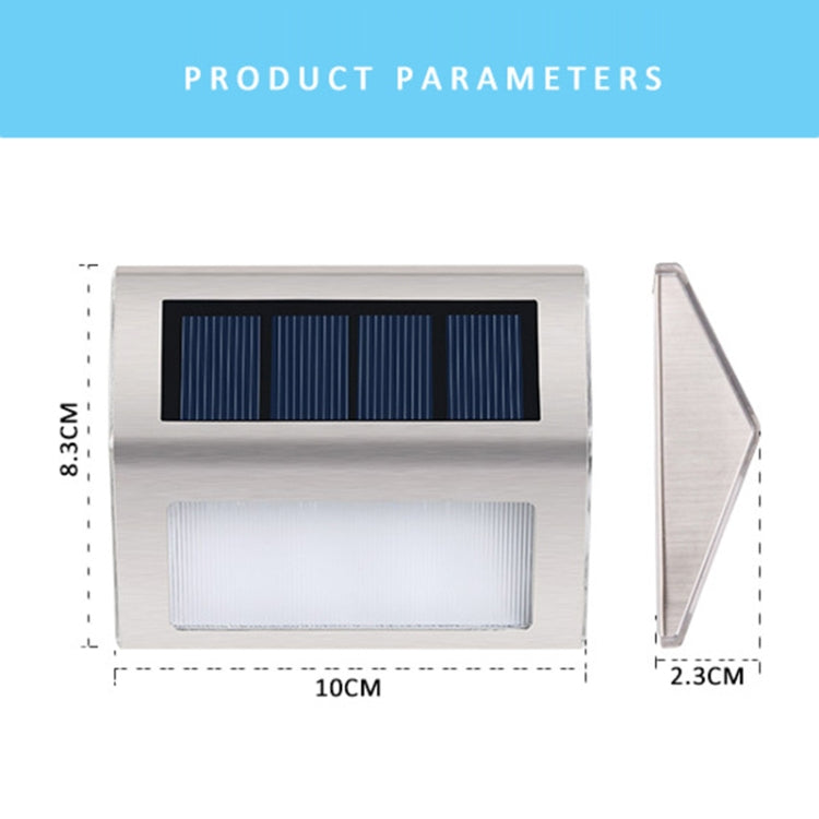 2PCS Solcelle Rustfrit Stål 3 LED Trappe Væglampe Udendørs Have Hegn Lys (Hvidt Lys)