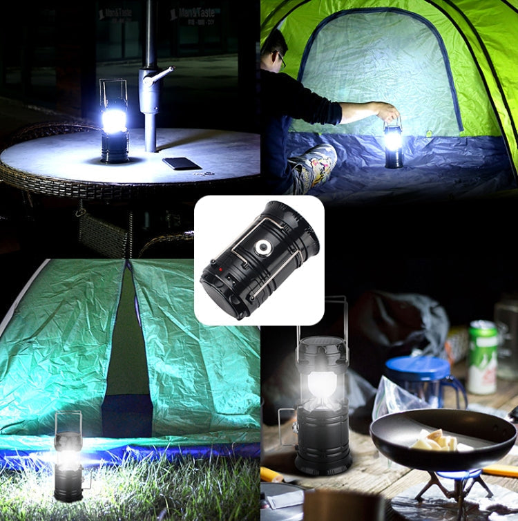 LED Teltlys Solopladeligt Campinglampe Udvidelig Multifunktionel Lanterne, Understøtter USB Udgange, EU Stik (Blå)