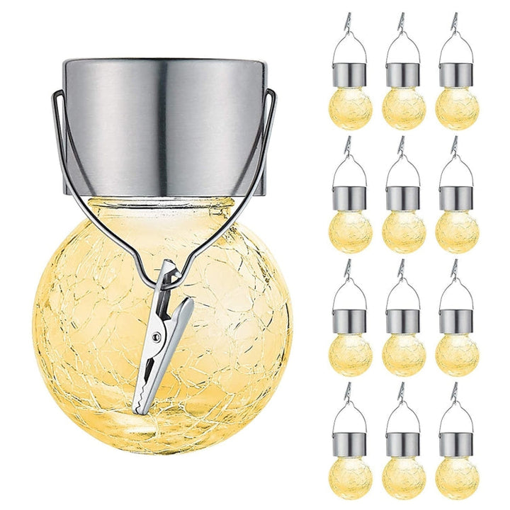 12 PCS Snap Ball Solarlampe Udehave Havegård Ferie Dekorativ Lys med Klemme (Varm Hvid Lys)