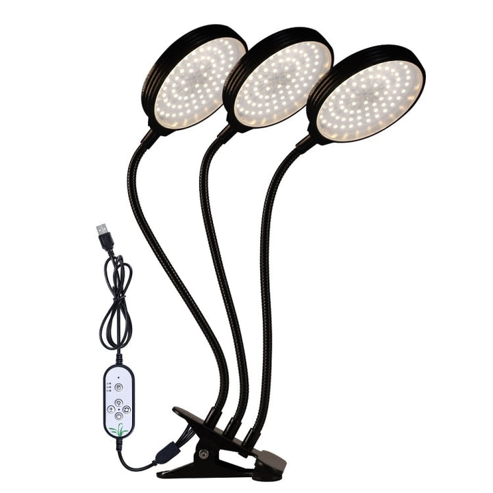 LED Plantevækstlampe USB Fjernbetjening Klemme Vandtæt Fuldspektret Naturligt Hvidt Spireplante Lys, Effekt: 45W Tre Hoveder