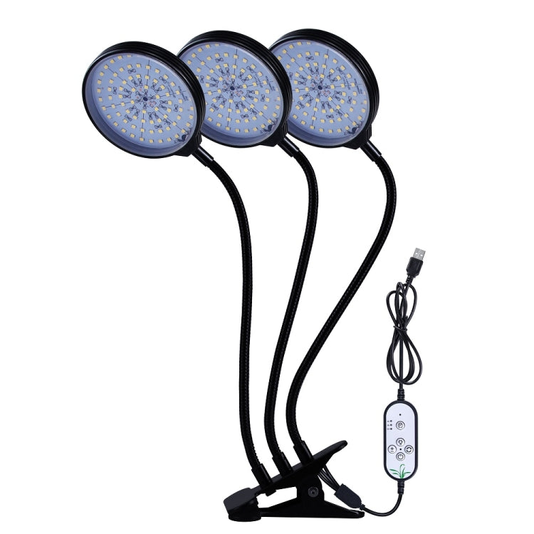 LED Plantevækstlampe USB Fjernbetjening Klemme Vandtæt Fuldspektret Naturligt Hvidt Spireplante Lys, Effekt: 45W Tre Hoveder