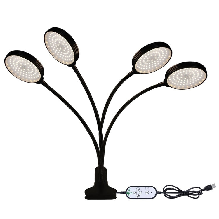 LED Plantevækstlamper USB Fjernbetjening Klemme Vandtæt Fuldt Spektrum Naturligt Hvidt Spireplante Lys, Effekt: 60W Fire Hoveder