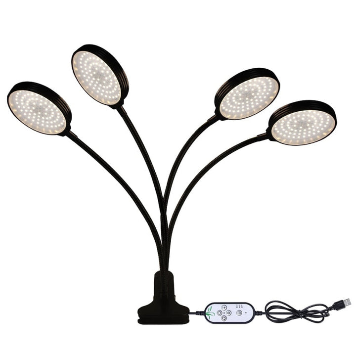 LED Plantevækstlamper USB Fjernbetjening Klemme Vandtæt Fuldt Spektrum Naturligt Hvidt Spireplante Lys, Effekt: 60W Fire Hoveder