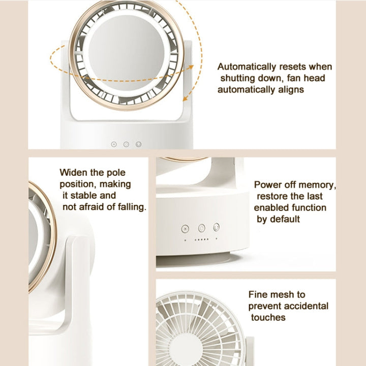 3 i 1 Multifunktionel Bordventilator med LED Lys Kosmetisk Spejl Genopladelig Oscillerende |
