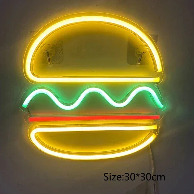 Neon Fastfood Skilt – Lysende Tacos Design, LED Natlys til Restauranter og Køkkener |