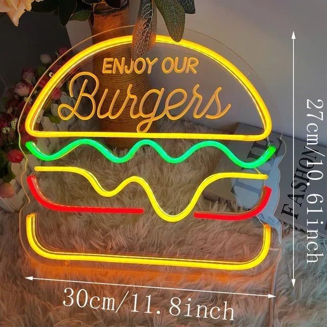 Neon Fastfood Skilt – Lysende Tacos Design, LED Natlys til Restauranter og Køkkener |