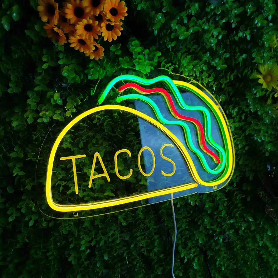 Neon Fastfood Skilt – Lysende Tacos Design, LED Natlys til Restauranter og Køkkener |