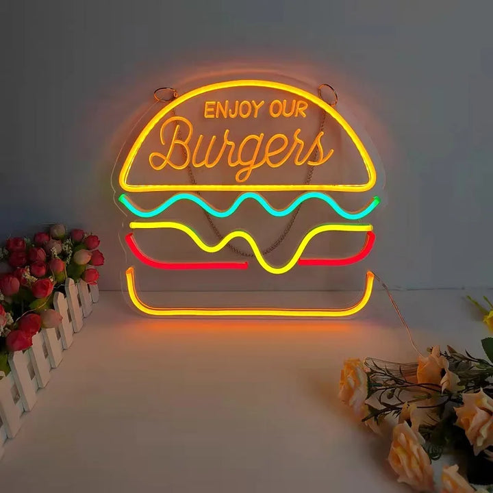 Neon Fastfood Skilt – Lysende Tacos Design, LED Natlys til Restauranter og Køkkener |