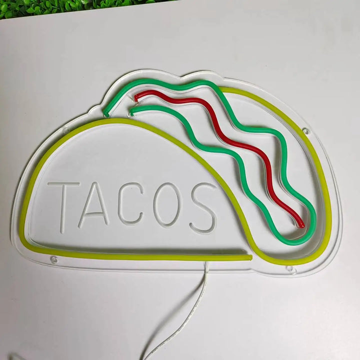 Neon Fastfood Skilt – Lysende Tacos Design, LED Natlys til Restauranter og Køkkener |