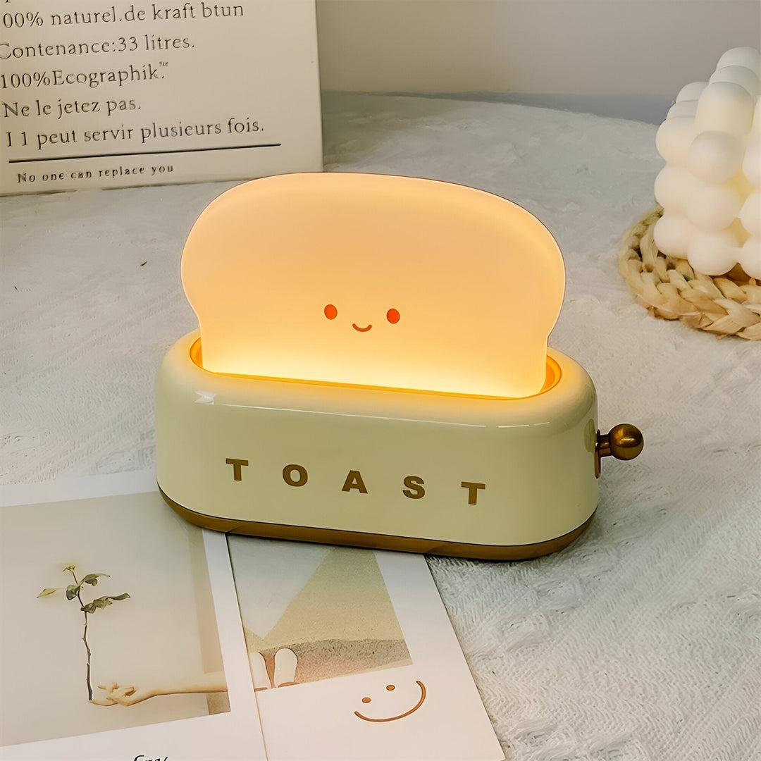 TinyToast Bordlampe – Bærbar Ristet Brødformet Natlampe med Dæmpbar LED &amp; USB-port
