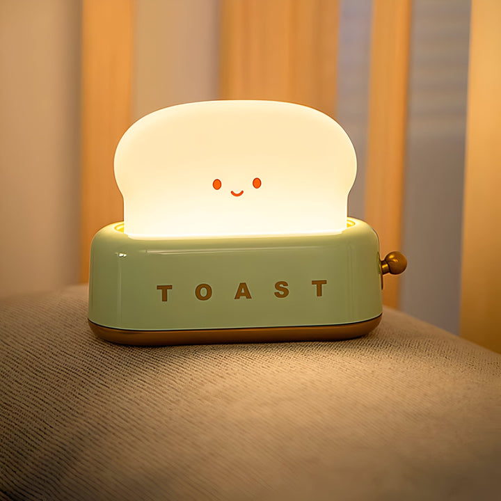TinyToast Bordlampe – Bærbar Ristet Brødformet Natlampe med Dæmpbar LED &amp; USB-port