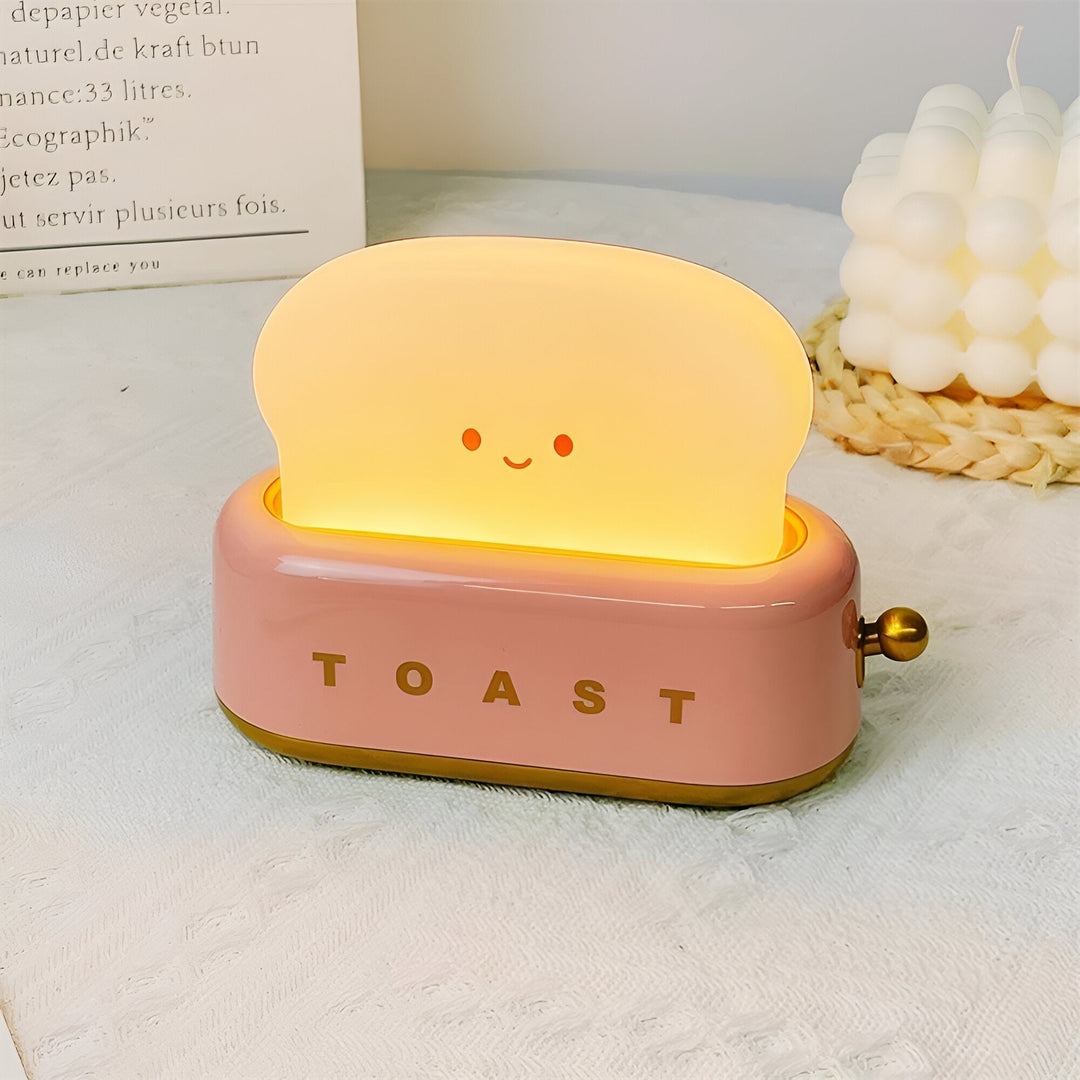 TinyToast Bordlampe – Bærbar Ristet Brødformet Natlampe med Dæmpbar LED &amp; USB-port