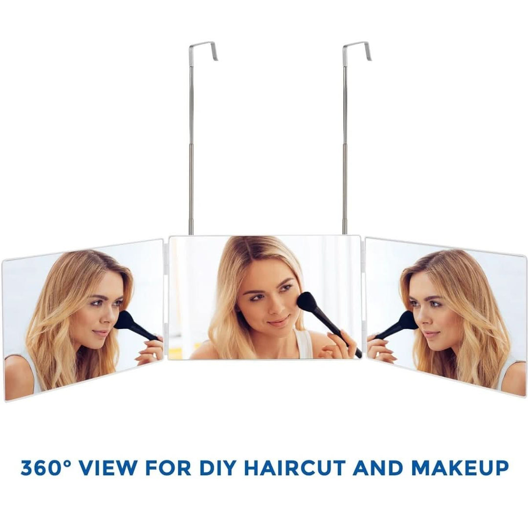 Foldbar 3-vejs spejl med krog til make-up, hårstyling &amp; barbering