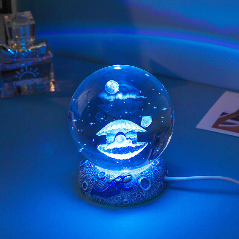 AquaGlobe Krystal Kugle Nattelys | Underwater World LED Lampe | Stemningslys &amp; Dekor til Hjemmet