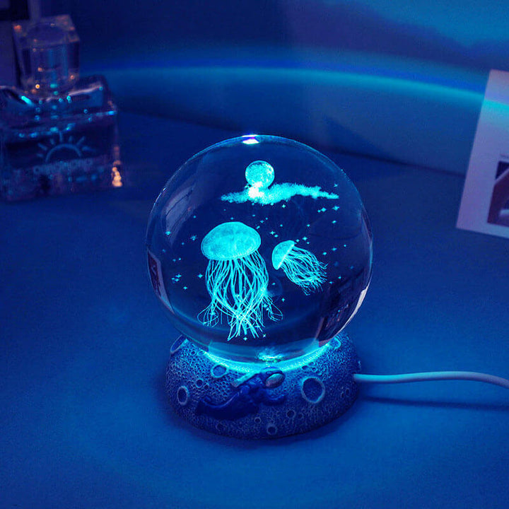 AquaGlobe Krystal Kugle Nattelys | Underwater World LED Lampe | Stemningslys &amp; Dekor til Hjemmet