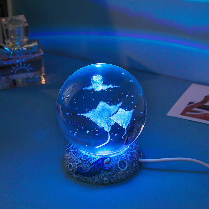 AquaGlobe Krystal Kugle Nattelys | Underwater World LED Lampe | Stemningslys &amp; Dekor til Hjemmet