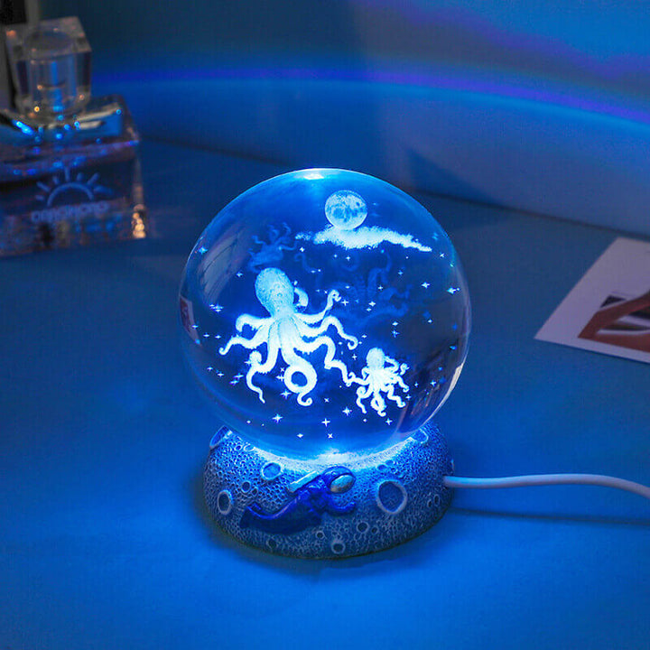 AquaGlobe Krystal Kugle Nattelys | Underwater World LED Lampe | Stemningslys &amp; Dekor til Hjemmet