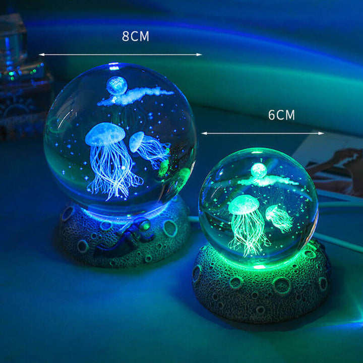 AquaGlobe Krystal Kugle Nattelys | Underwater World LED Lampe | Stemningslys &amp; Dekor til Hjemmet