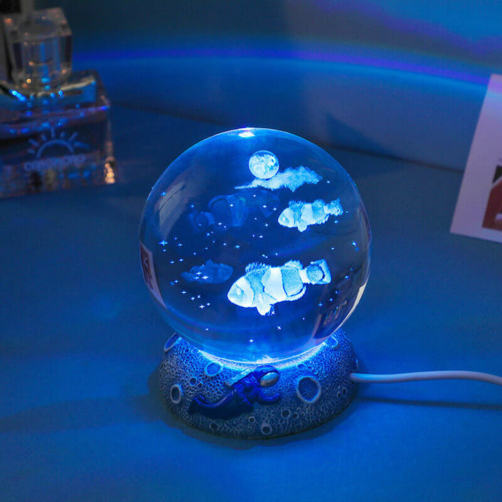 AquaGlobe Krystal Kugle Nattelys | Underwater World LED Lampe | Stemningslys &amp; Dekor til Hjemmet