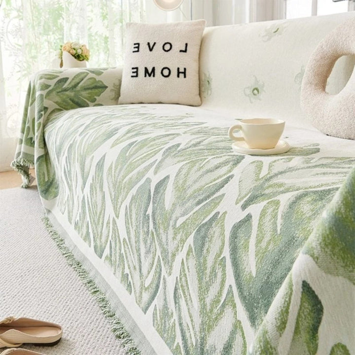 Verdure Blad Mønster Chenille Sofa Betræk