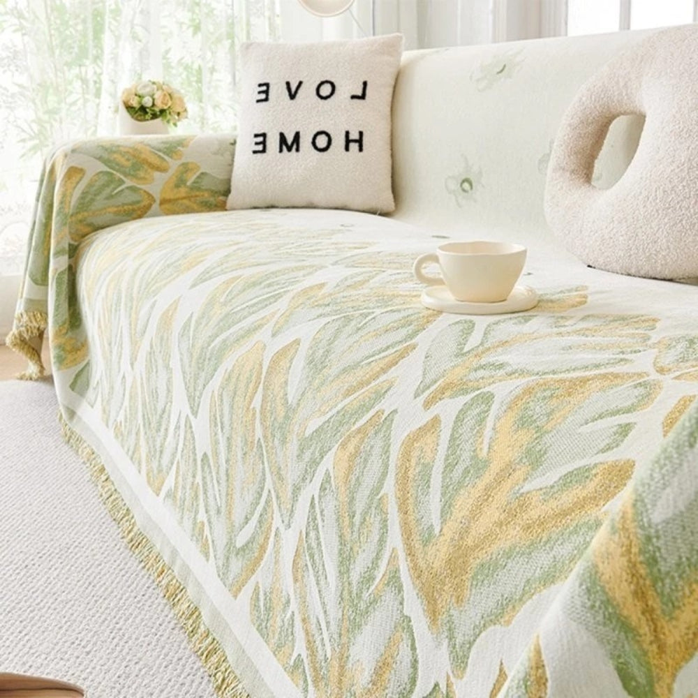 Verdure Blad Mønster Chenille Sofa Betræk