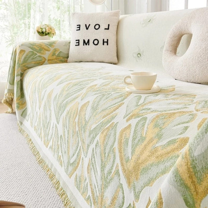 Verdure Blad Mønster Chenille Sofa Betræk