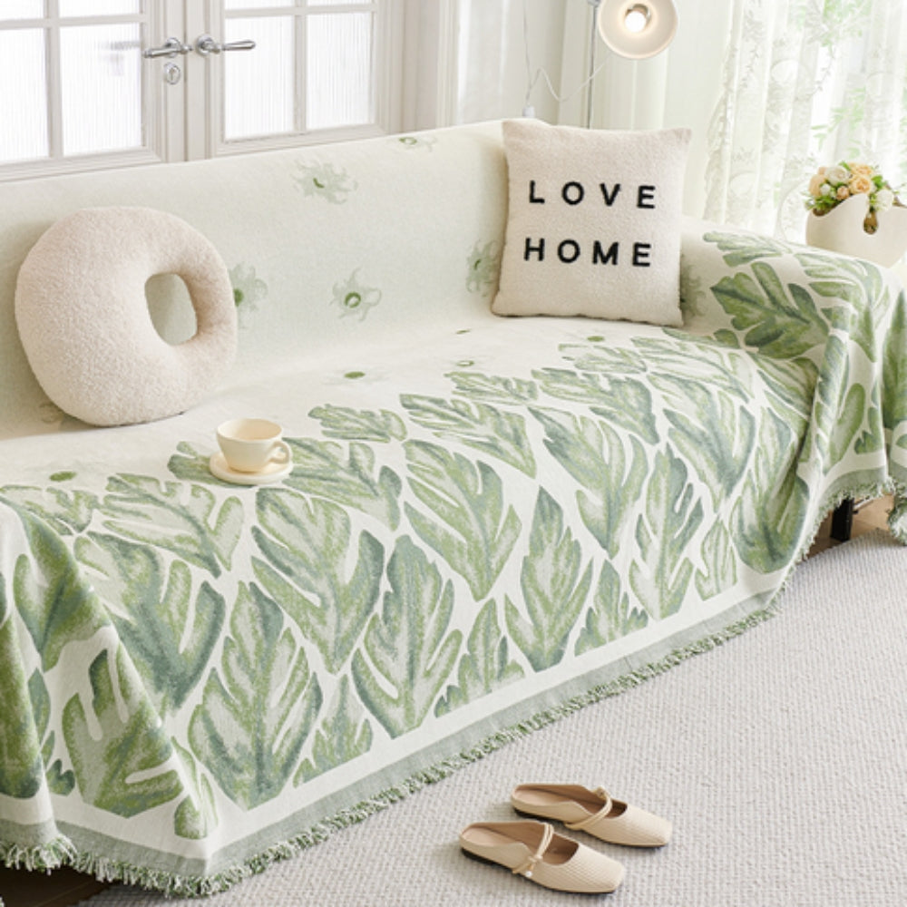 Verdure Blad Mønster Chenille Sofa Betræk