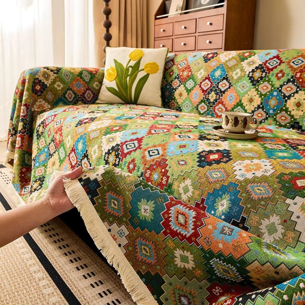 Zahara Geometrisk Tribal Kilim Sofa Cover