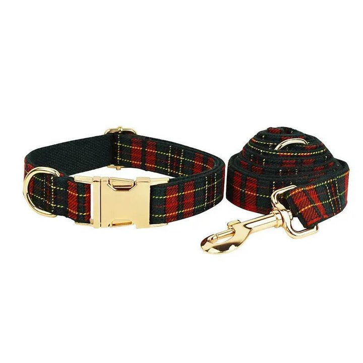 Julehundehalsbånd Tartan Med Grøn Baggrund Hundesele Sæt