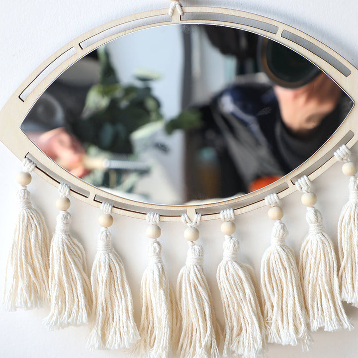 Boho Makrame Øje Spejl Væg Dekoration