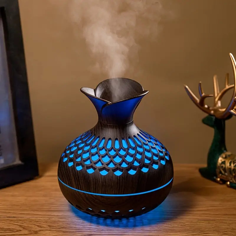 Aromaterapi luftfugter med LED – Diffuser i trælook &amp; natlys