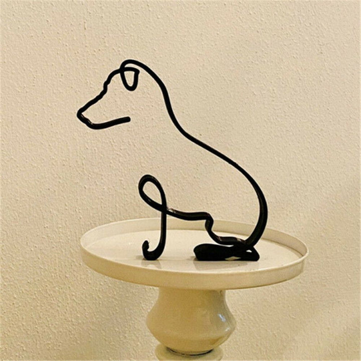 Tier Kunst Jern Skulptur Retro Metal Sorte Linjer Kat Hund Skrivebords Ornament