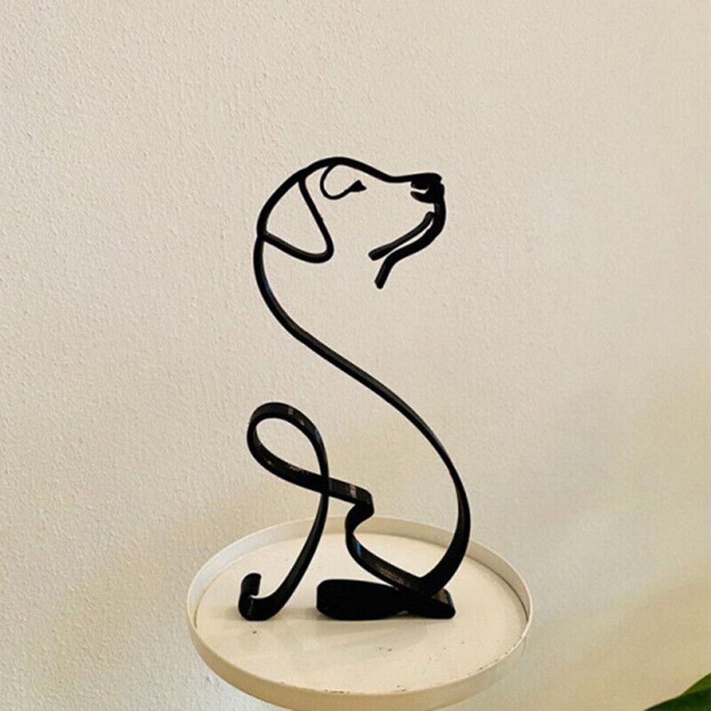 Tier Kunst Jern Skulptur Retro Metal Sorte Linjer Kat Hund Skrivebords Ornament