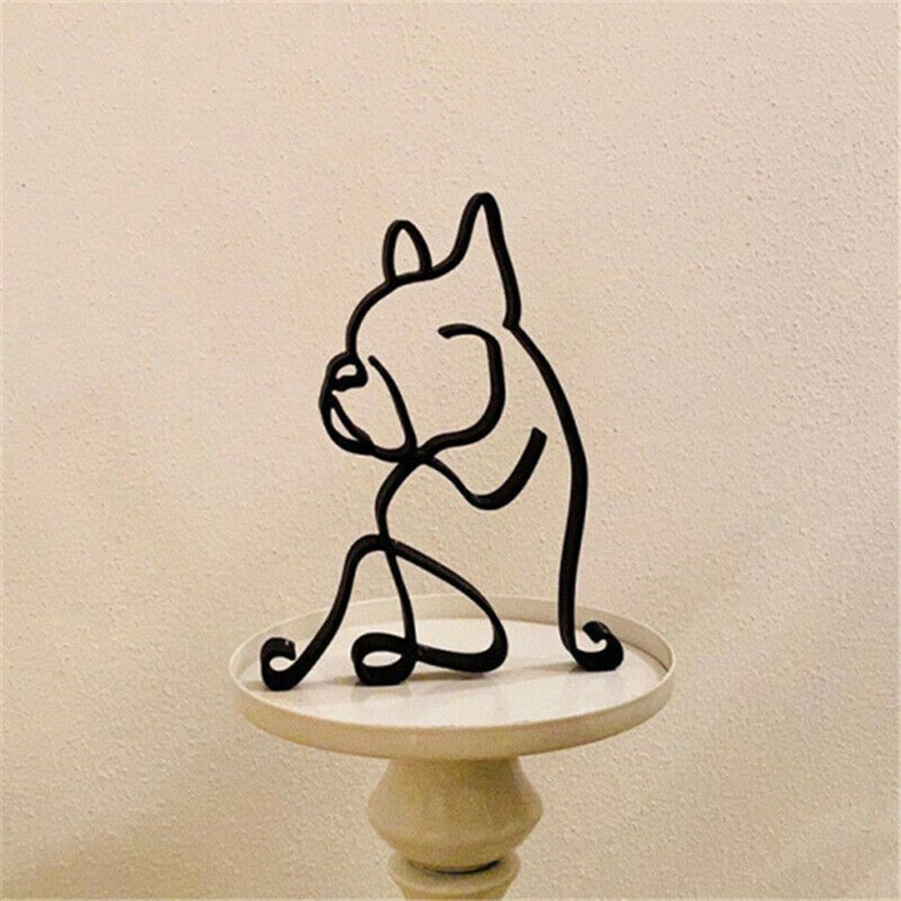 Tier Kunst Jern Skulptur Retro Metal Sorte Linjer Kat Hund Skrivebords Ornament