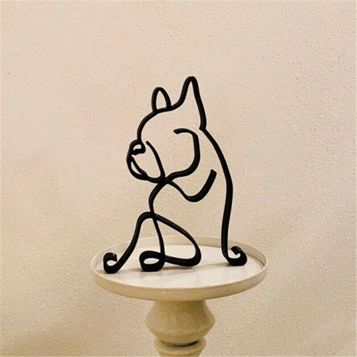Tier Kunst Jern Skulptur Retro Metal Sorte Linjer Kat Hund Skrivebords Ornament