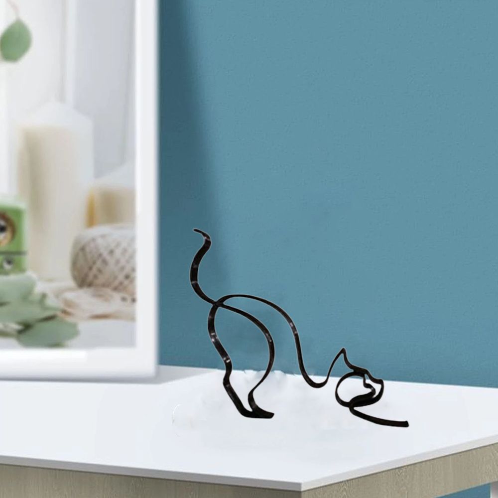 Tier Kunst Jern Skulptur Retro Metal Sorte Linjer Kat Hund Skrivebords Ornament