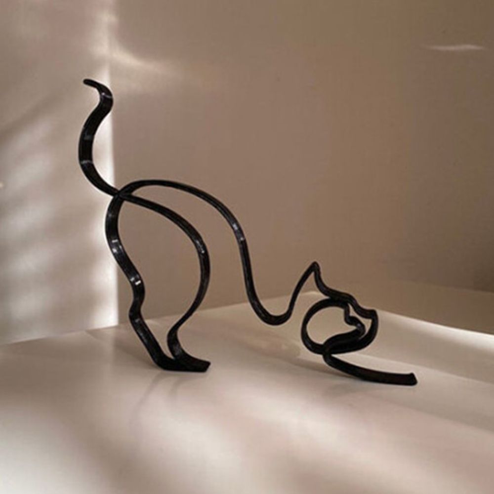Tier Kunst Jern Skulptur Retro Metal Sorte Linjer Kat Hund Skrivebords Ornament