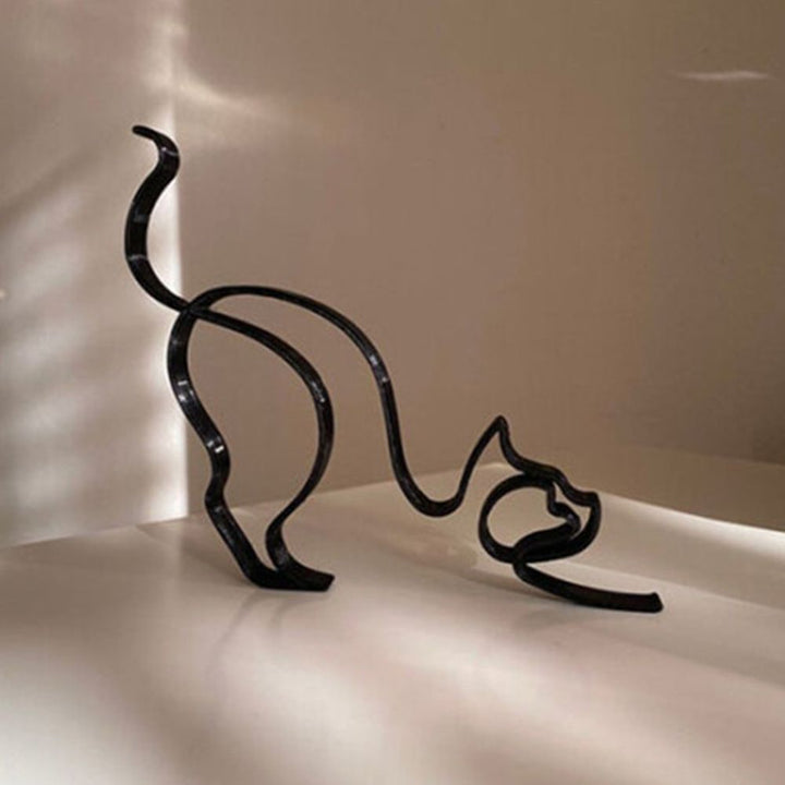 Tier Kunst Jern Skulptur Retro Metal Sorte Linjer Kat Hund Skrivebords Ornament