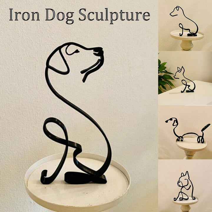 Tier Kunst Jern Skulptur Retro Metal Sorte Linjer Kat Hund Skrivebords Ornament