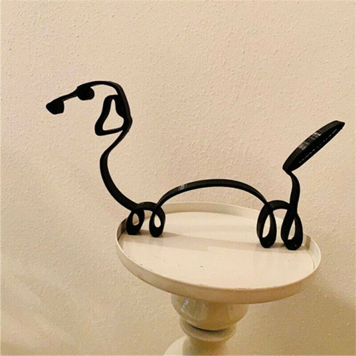 Tier Kunst Jern Skulptur Retro Metal Sorte Linjer Kat Hund Skrivebords Ornament
