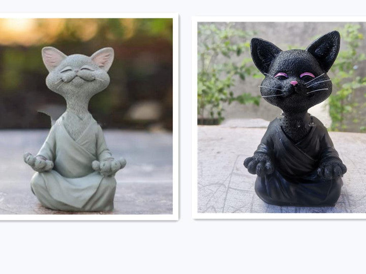 Legesyg Sort Buddha Kat Figur Meditation Yoga Samler Glad Kat Dekor Hjem Have Dekoration Have Ornament