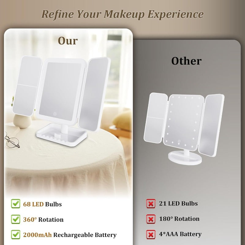 Tri-Fold LED Makeup Spejl