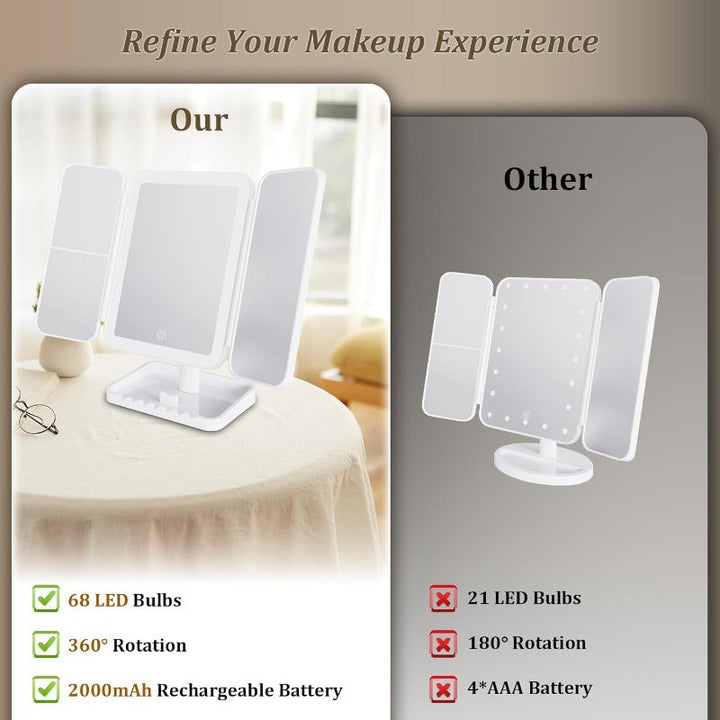 Tri-Fold LED Makeup Spejl