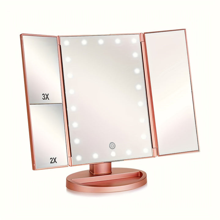 GlowMirror – Sammenklappeligt LED Makeup Spejl med 3x/2x Forstørrelse |