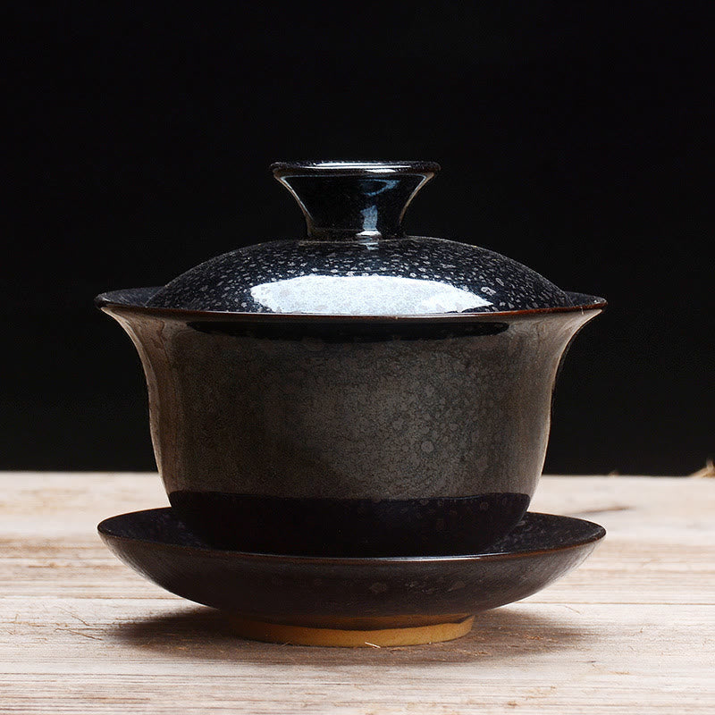 Vintage Keramisk Gaiwan Sancai Te Kop Te Kop og Underkop med Låg