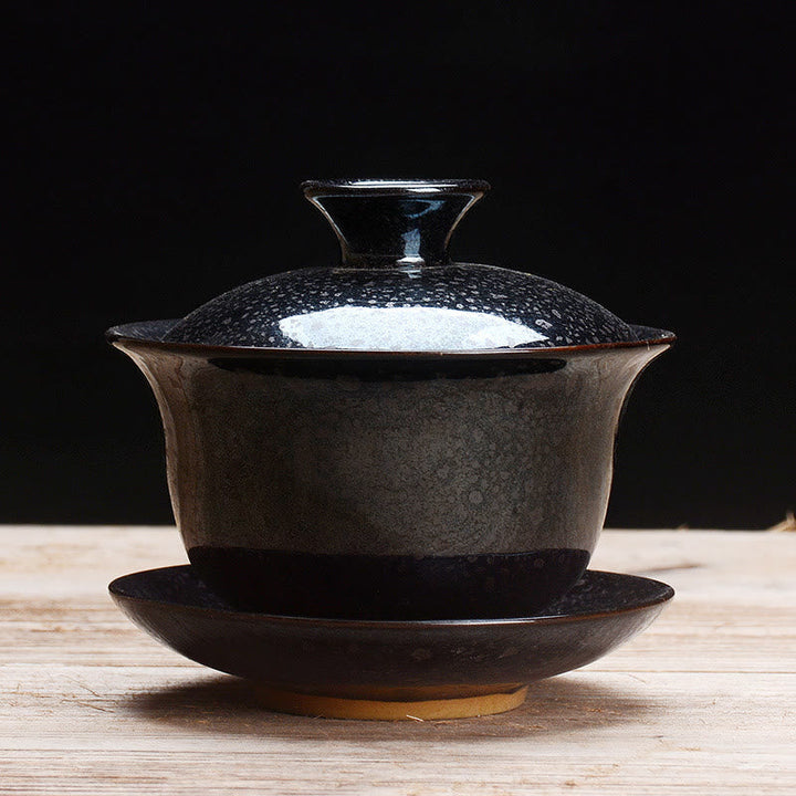Vintage Keramisk Gaiwan Sancai Te Kop Te Kop og Underkop med Låg