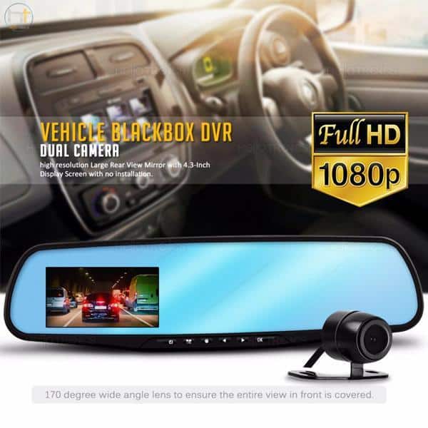 Dashcam bakspejl med front-/bagkamera (Full HD og nattevision) |