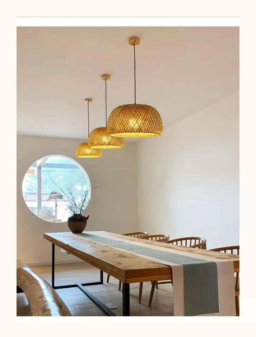 Hængende loftlampe lavet af bambus C │ Håndlavet belysning af træ og rattan til indretning